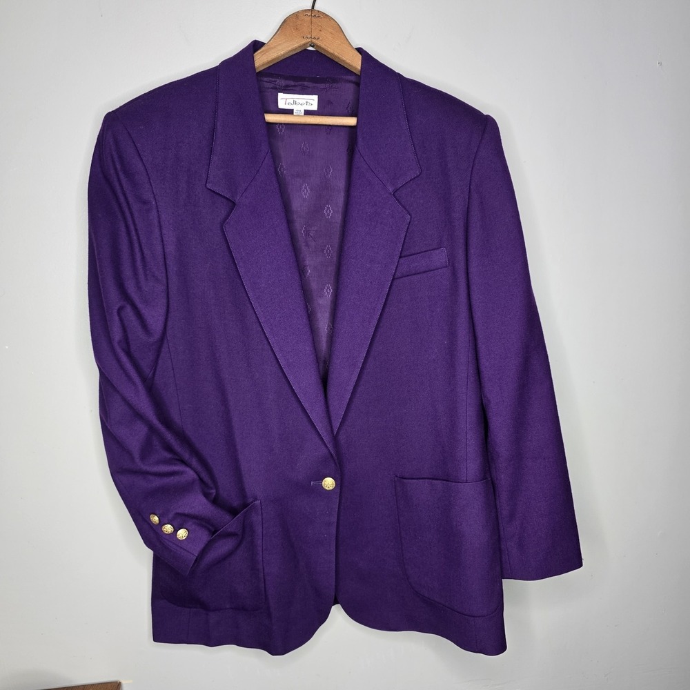 Talbots 100% Wool 1-Button Lined Blazer Size 14 Structured Old Money Vintage USA